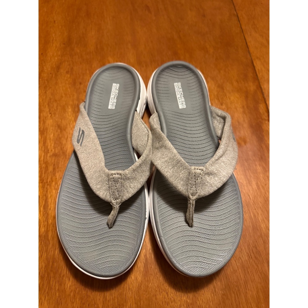 Skechers On-the-Go 600 Goga Mat Grey Thong Flip Flop Sandals Womens 8 16154S - Picture 2 of 6